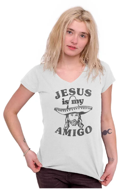 Amigo Jesus Junior Fit V-Neck T Shirt