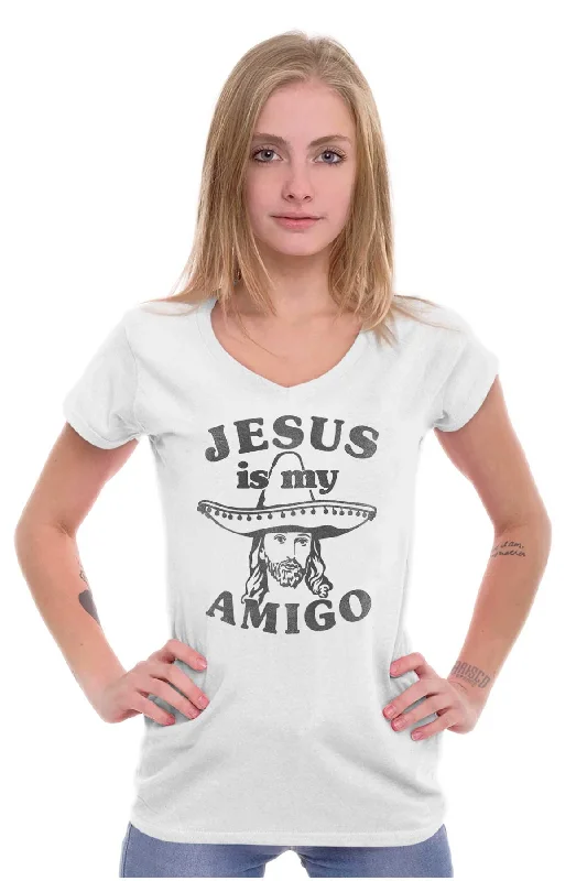 Amigo Jesus Junior Fit V-Neck T Shirt