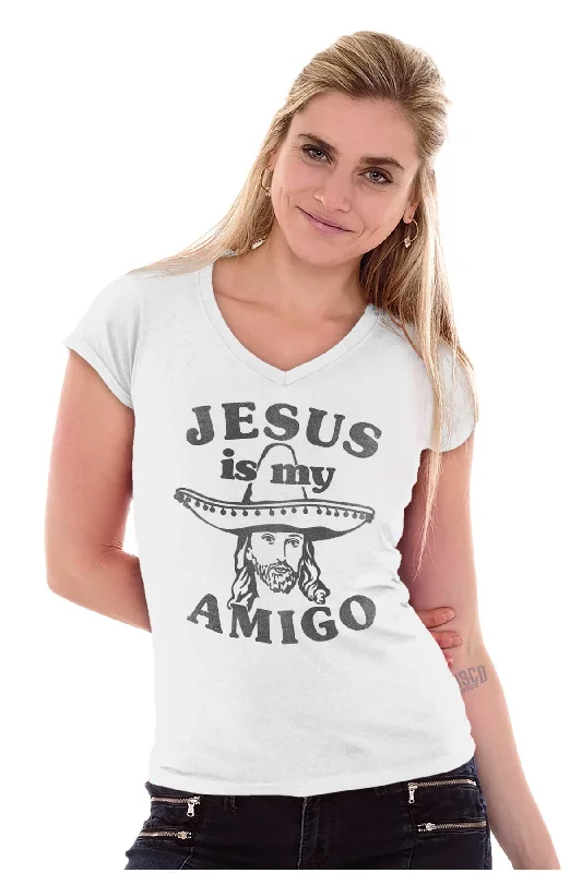 Amigo Jesus Junior Fit V-Neck T Shirt