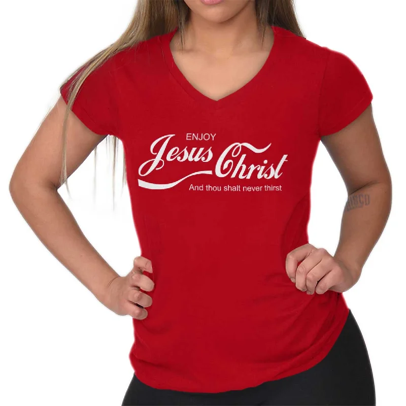 Enjoy Jesus Christ Junior Fit V-Neck T-Shirt