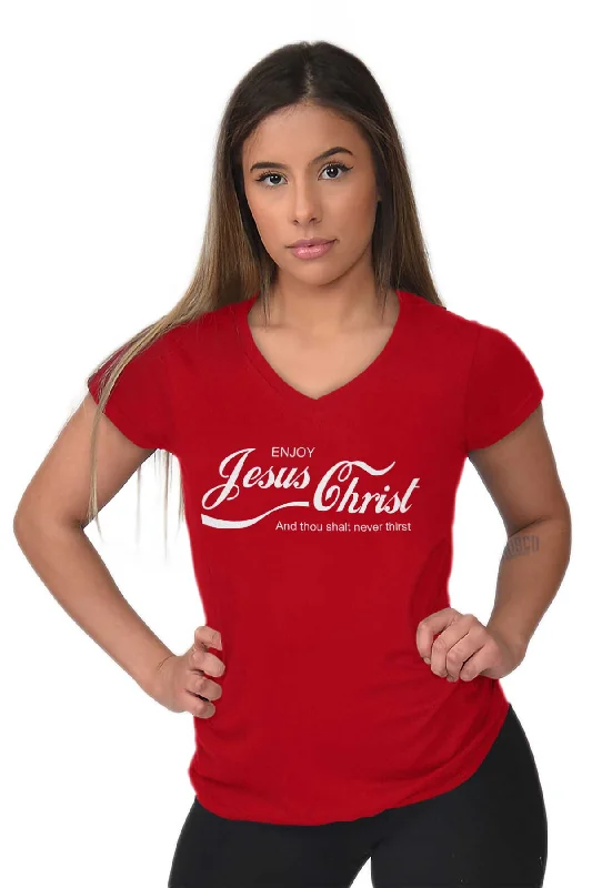 Enjoy Jesus Christ Junior Fit V-Neck T-Shirt