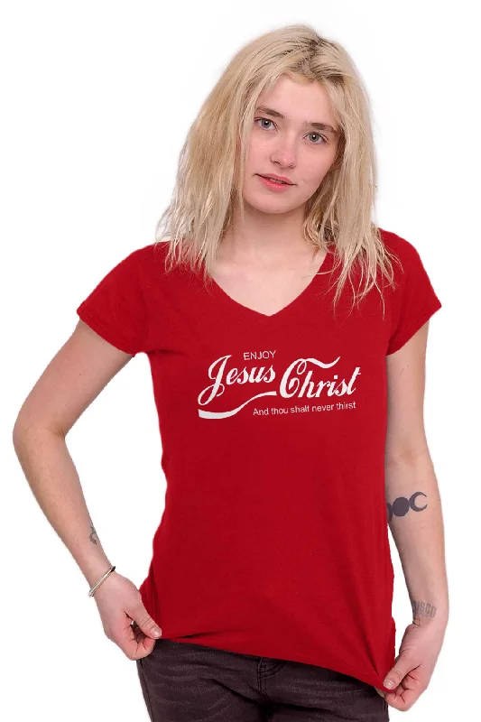 Enjoy Jesus Christ Junior Fit V-Neck T-Shirt