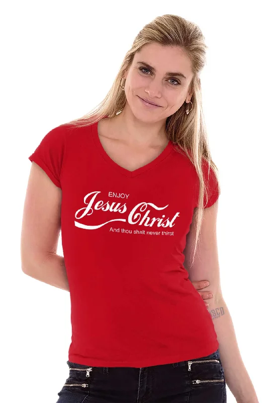 Enjoy Jesus Christ Junior Fit V-Neck T-Shirt