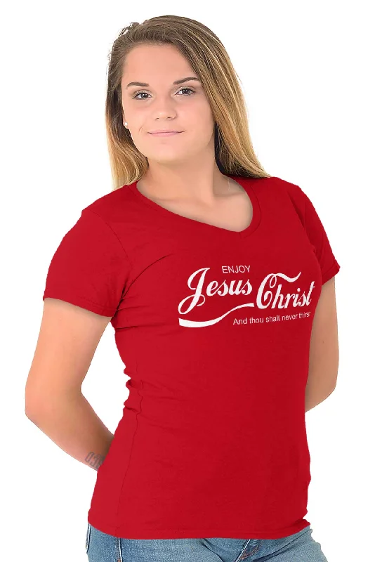 Enjoy Jesus Christ Junior Fit V-Neck T-Shirt