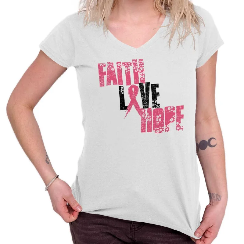 Pink Faith Love Hope Junior Fit V-Neck T Shirt