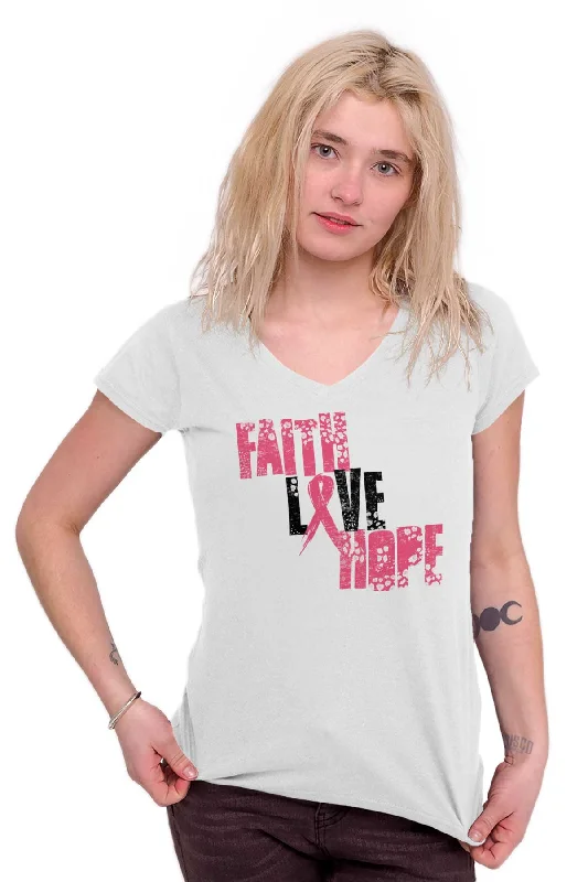 Pink Faith Love Hope Junior Fit V-Neck T Shirt