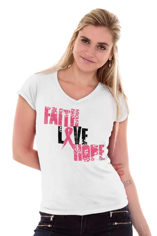 Pink Faith Love Hope Junior Fit V-Neck T Shirt