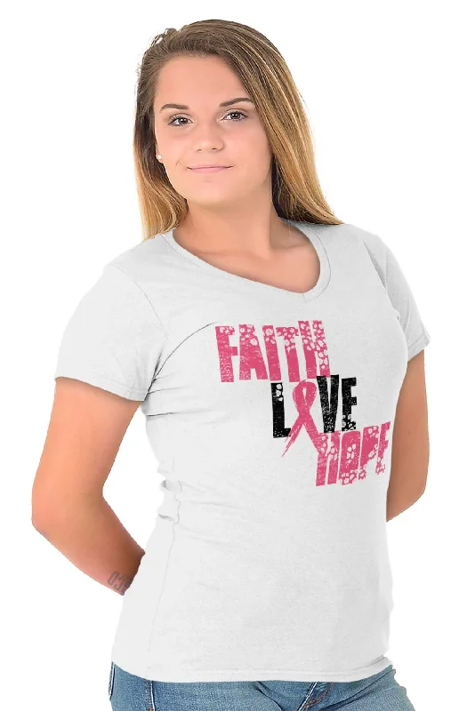 Pink Faith Love Hope Junior Fit V-Neck T Shirt