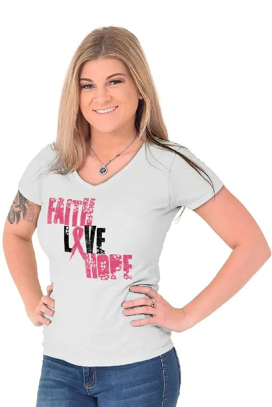 Pink Faith Love Hope Junior Fit V-Neck T Shirt