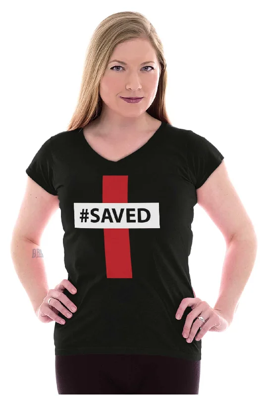 Hashtag Saved Junior Fit V-Neck T Shirt