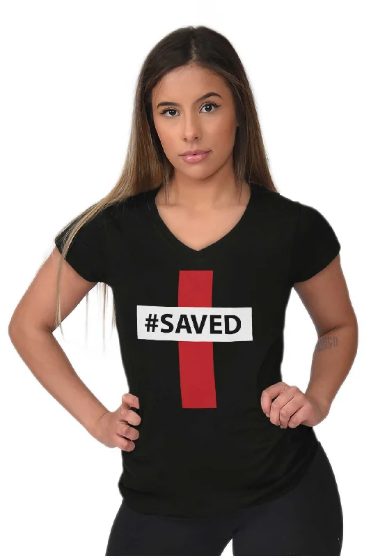 Hashtag Saved Junior Fit V-Neck T Shirt