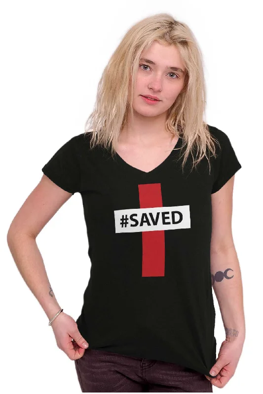 Hashtag Saved Junior Fit V-Neck T Shirt