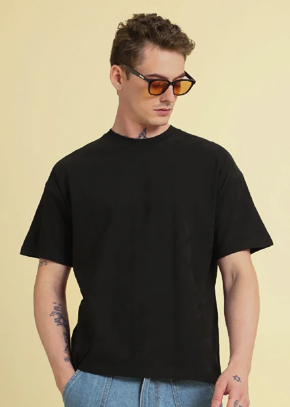 Herringbone Pattern Black Oversized T-shirt