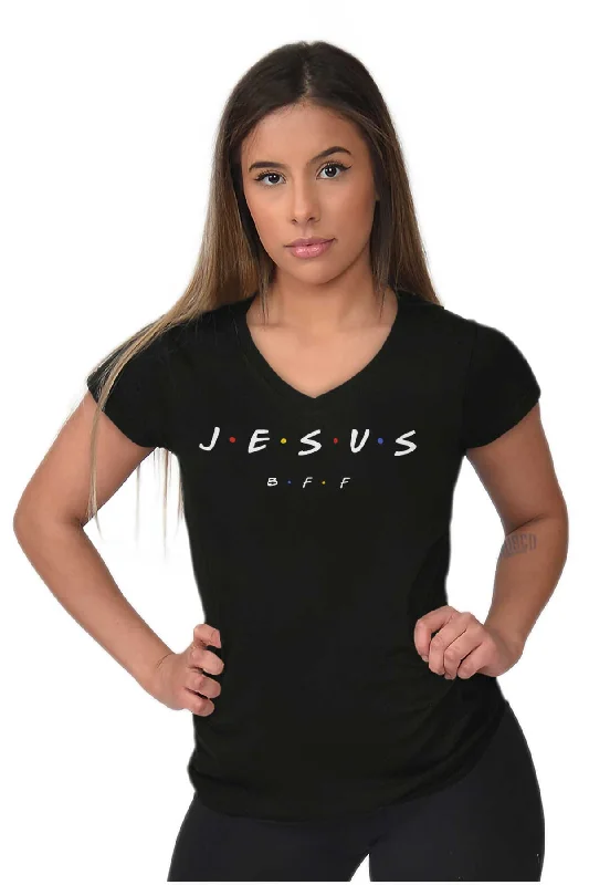 Jesus Christ BFF Junior Fit V-Neck T Shirt