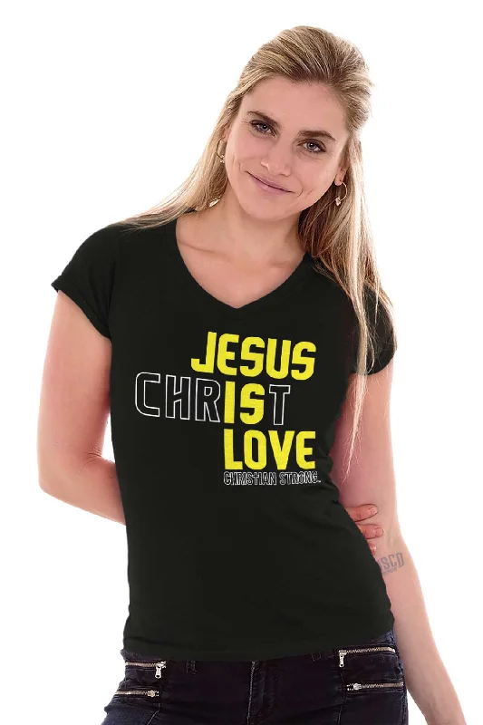 Jesus Christ Love Junior Fit V-Neck T-Shirt