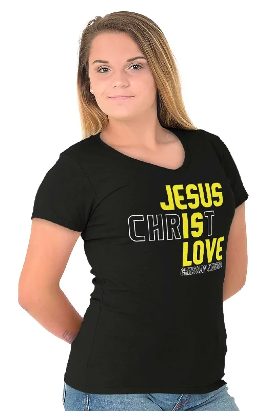 Jesus Christ Love Junior Fit V-Neck T-Shirt