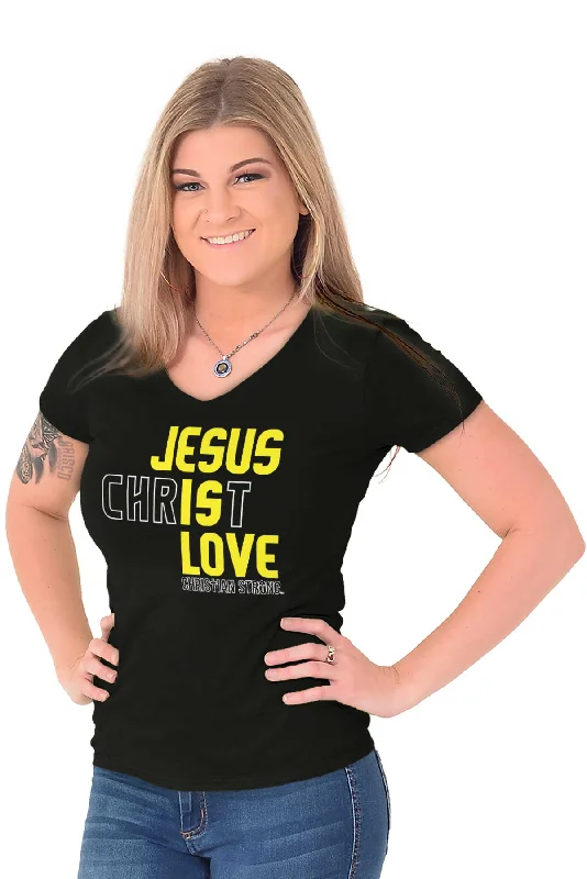 Jesus Christ Love Junior Fit V-Neck T-Shirt