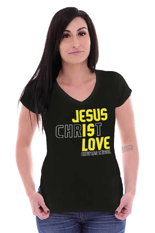 Jesus Christ Love Junior Fit V-Neck T-Shirt