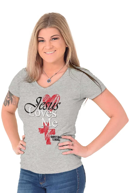 Jesus Loves Me Junior Fit V-Neck T-Shirt