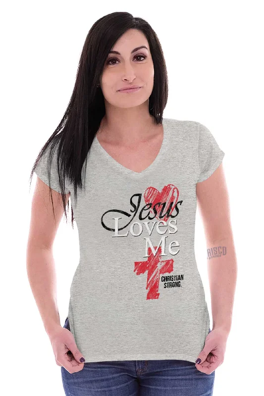 Jesus Loves Me Junior Fit V-Neck T-Shirt