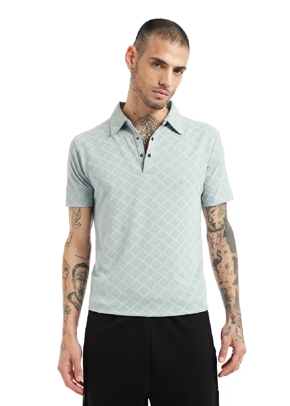 Lattice Print Pastel Blue Polo Tshirt