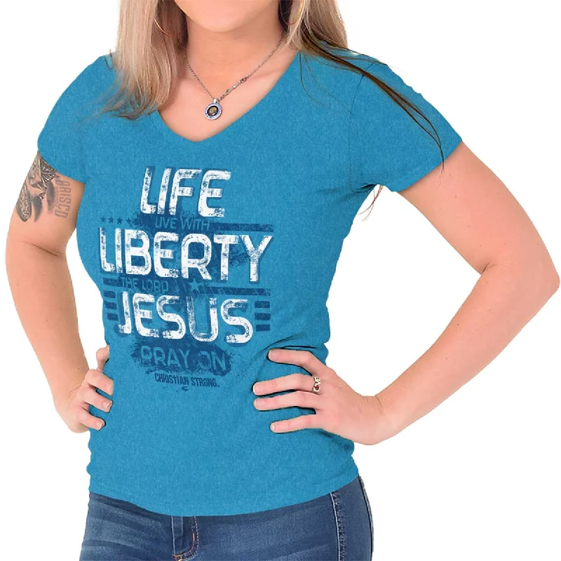 Live Liberty Junior Fit V-Neck T-Shirt