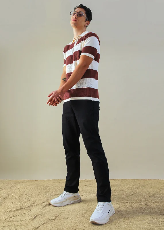 Maroon Knitted Polo T Shirt