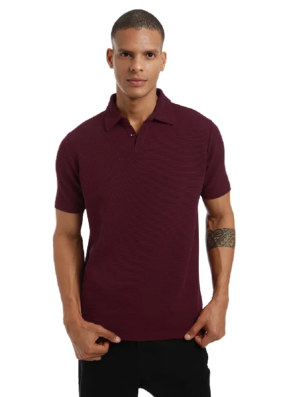 Maroon textured Polo Tshirt