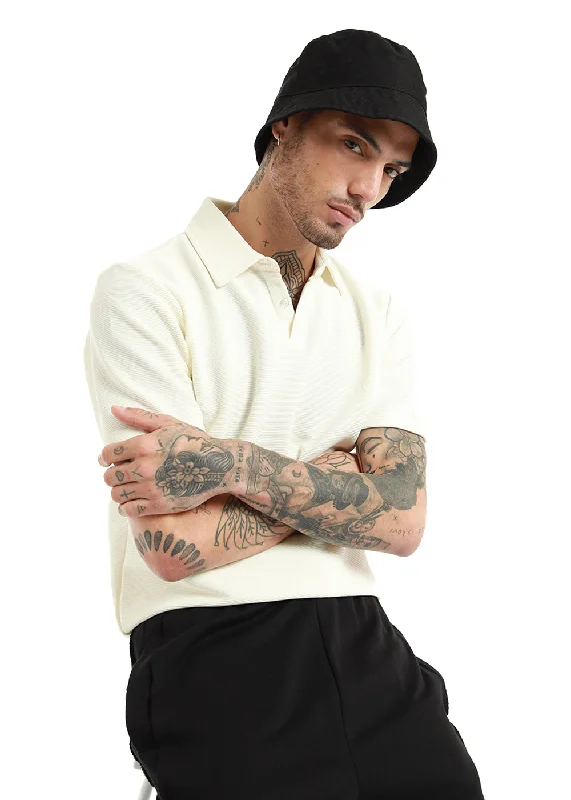 Off White Textured Polo Tshirt