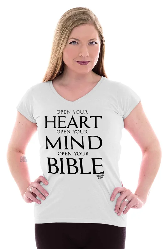 Open Your Bible Junior Fit V-Neck T-Shirt