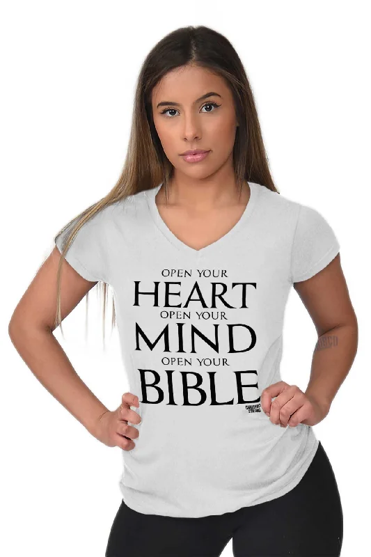 Open Your Bible Junior Fit V-Neck T-Shirt