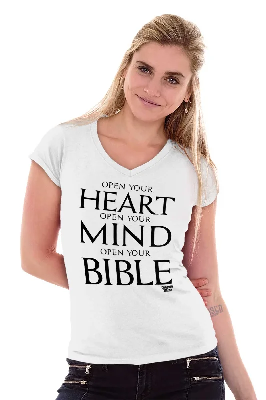 Open Your Bible Junior Fit V-Neck T-Shirt