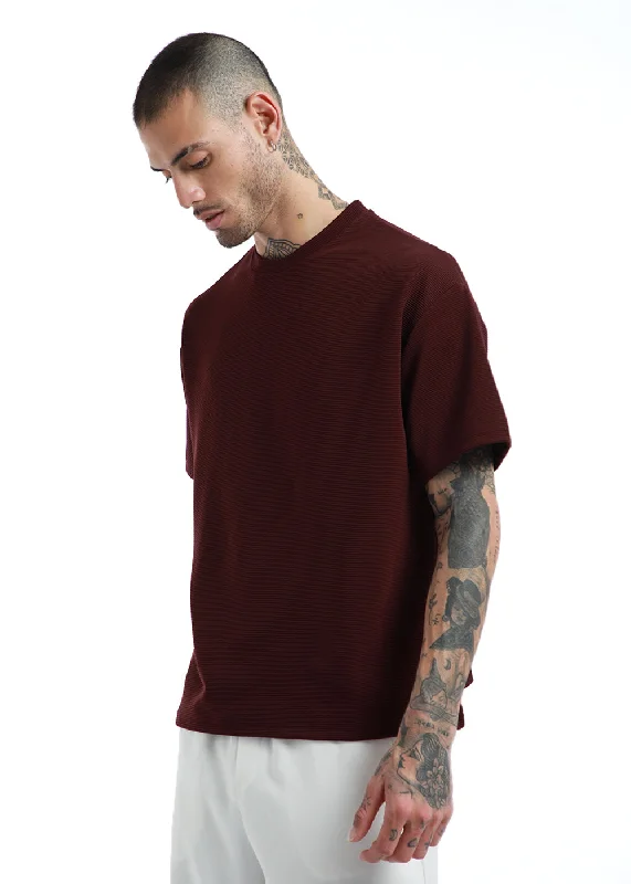 Oversized Maroon Textured T-shirt