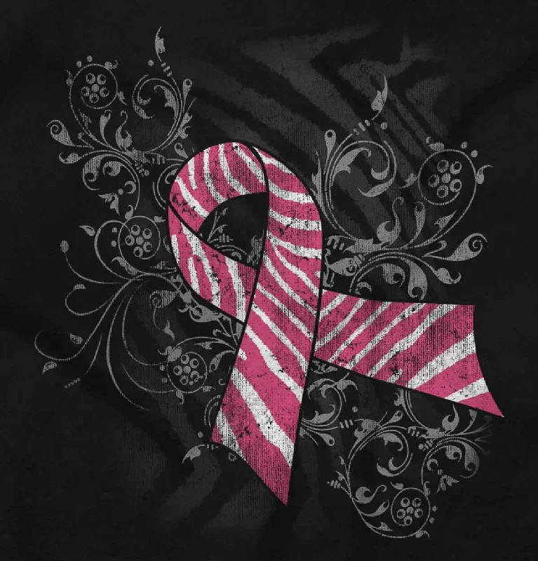 Pink And White Ribbon Junior Fit V-Neck T Shirt