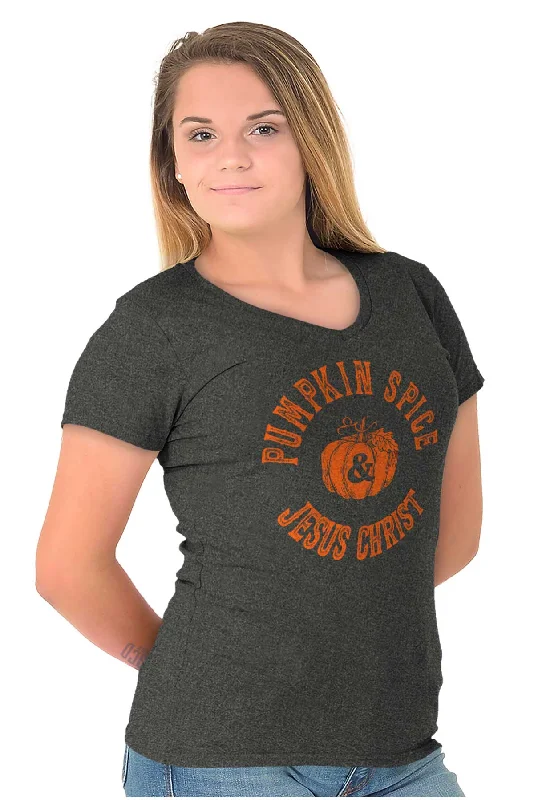 PSL and Jesus Lover Junior Fit V-Neck T Shirt