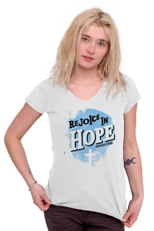 Rejoice in Hope Junior Fit V-Neck T-Shirt