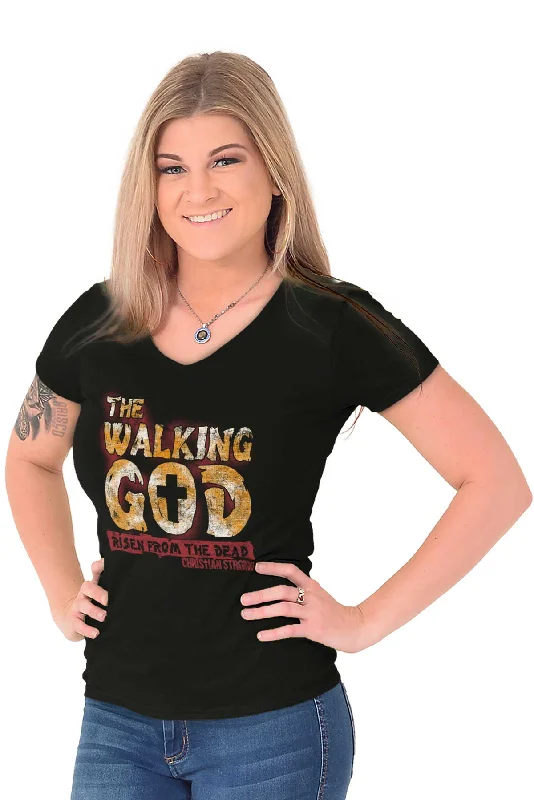 The Walking God Junior Fit V-Neck T-Shirt