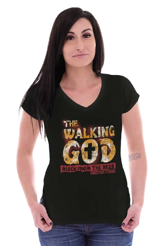 The Walking God Junior Fit V-Neck T-Shirt