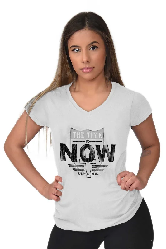 Time is Now Junior Fit V-Neck T-Shirt