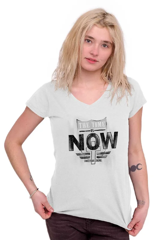 Time is Now Junior Fit V-Neck T-Shirt