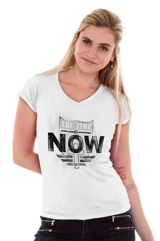 Time is Now Junior Fit V-Neck T-Shirt