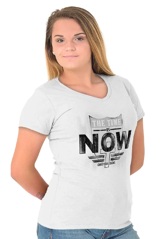 Time is Now Junior Fit V-Neck T-Shirt