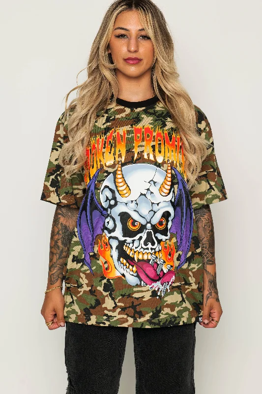 Tongue Ring Camo Tee with Rhinestones