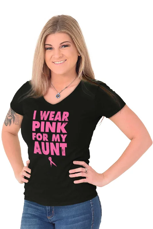 I Wear Pink For My Aunt Junior Fit V-Neck T Shirt