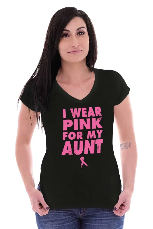 I Wear Pink For My Aunt Junior Fit V-Neck T Shirt