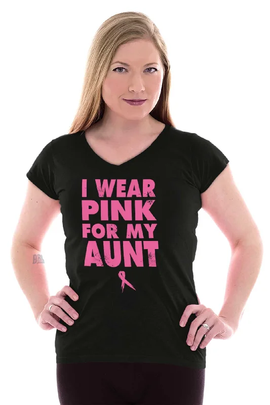 I Wear Pink For My Aunt Junior Fit V-Neck T Shirt