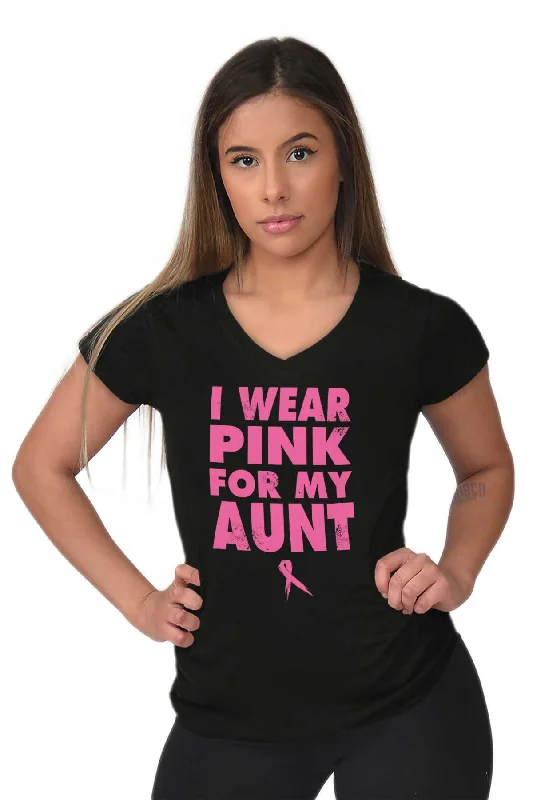 I Wear Pink For My Aunt Junior Fit V-Neck T Shirt