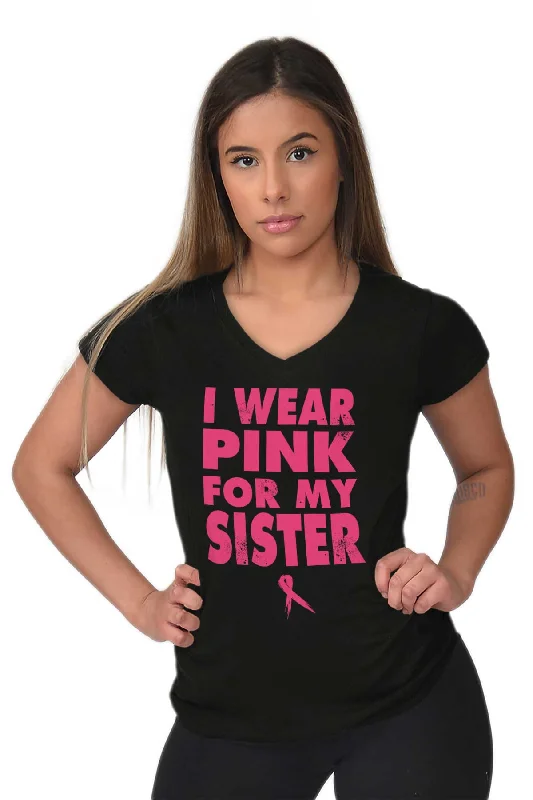 Wear Pink For My Sister Junior Fit V-Neck T Shirt