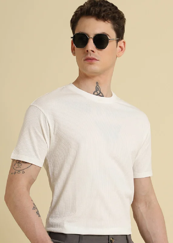 White Ribbed Stripe Regular T-shirt