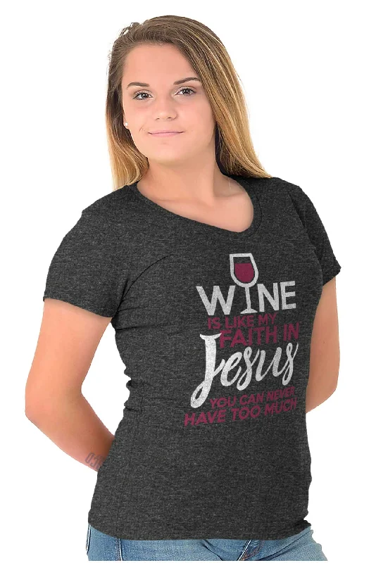 Wine Faith Jesus Junior Fit V-Neck T Shirt